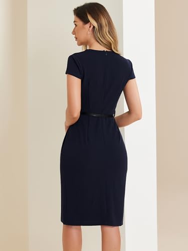 Allegra K Women's Vintage Pencil Dress Cap Sleeve Square Neck Bodycon Work Dresses with Belt4