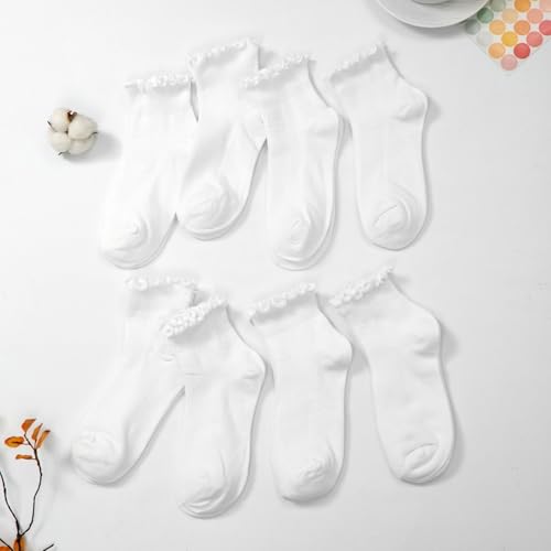 Image of 8 Pairs Cute Ruffle Frilly Ankle Socks Women, Lace Lettuce Socks