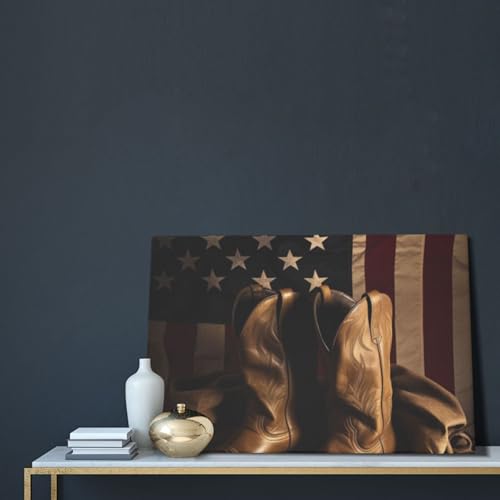 Toile murale motif drapeau américain et bottes cowboy décoration intérieure rustique 40x60 - 5