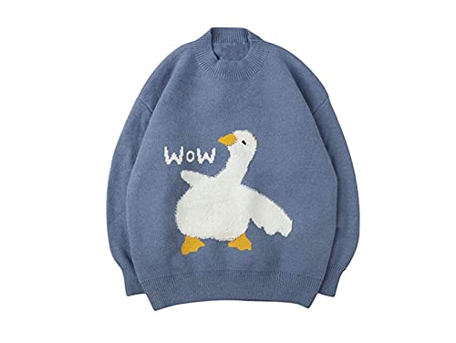 Pullover Frauen Streetwear Gestrickt Pullover Cartoon Gans Muster Pullover Übergroße Streetwear (Color : Blue, Size : L) Cover