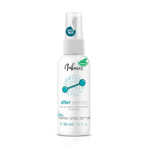 Inkness After Piercing Spray 50ml für Nachsorge - Unterstützt Piercing Entzündung & Heilung - Piercing Aftercare für Ohr Nase Bauchnabel mit 99% natürliche Inhaltsstoffen D-Panthenol & Hamamelis