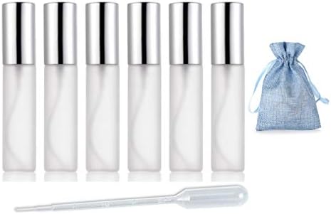 JJKMALL- Frosted 10pcs Fine Mist 10ml 1/3oz Silver Atomizer Glass Bottle Vial Spray Refillable Fragrance Perfume Empty Scent Bottle gift Storage bag Free 3ML Free Pipette