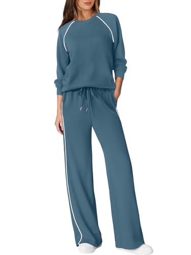 Sampeel Womens Sweatsuits 2 Piece Set Fall Outifts 2025 Matching sets women clothing Two piece Jogging Suits Loungewear Vacation Winter Clothes Blue M