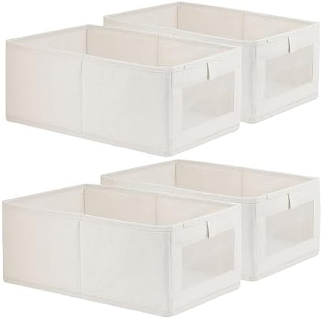 Fordonral 4 Pack Linen Storage Bins, Storage Containers for Organizing Clothing, Jeans, Toys, Books, Shelves, Closet, Wardrob