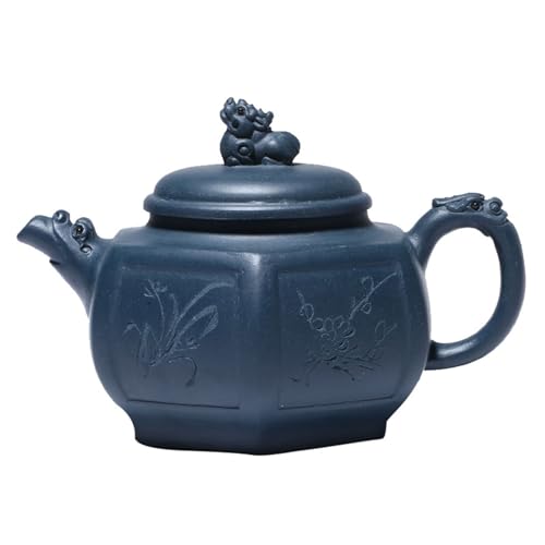 Image of Yixing Clay Teapot 10oz Zisha Tea Pot Hexagonal Handmade Dragon and Lion Chinese Kungfu Tea Set (Tianqing clay)