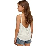 Linen Tank Tops for Tween Girls Flowy Spaghetti Strap Summer Sleeveless Backless Cami Back Tie Shirts Tunic Tee Blouses Vacation Tops White 10-11 Years