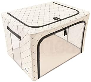 Periea Beau Folding Collapsible Stackable Fabric Home Storage Boxes with Steel Frames (Black & White, Large)