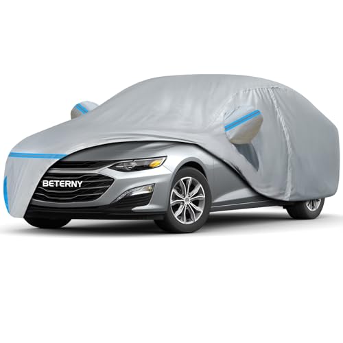 Image of Car Cover for 2016-2025 Chevrolet Chevy Malibu, Waterproof Custom-fit All Weather Sun Rain UV Dust Snow Protection Outdoor Malibu Full Car Cover with Door Zipper and Cotton Lining-Grey