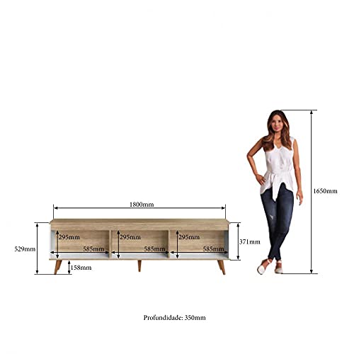 Rack para Sala de Estar 180cm 3 Portas Viena Delmarco Móveis Mel/branco