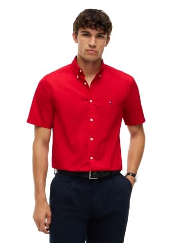 Image of Tommy Hilfiger Men's Short Sleeve Poplin Shirts in Regular Fit, Men's Button Down Shirts