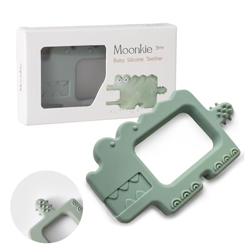 Image of Moonkie Teething Toy, Safe & Easy to Hold BPA Free Silicone Baby Soothing Teethers, Prevent Finger Sucking Teether Toys Best for Babies 0-6 6-12 Months (Crocodile Sage)