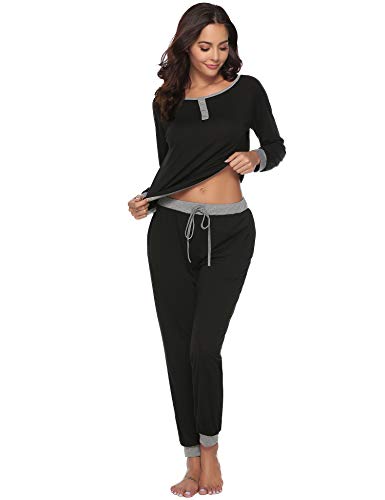 Aibrou Women's Cotton Long Sleeve Pajamas Set Soft Sleepwear Loungewear