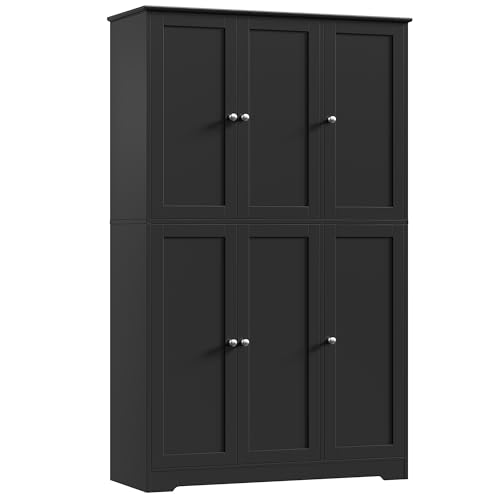 FirFurd Alacena Cocina, Armario Cocina Almacenaje, Muebles de cocinas, Armario despensa cocinas, 6 Puertas, Estantes Ajustables, Negro, 106x37x180cm