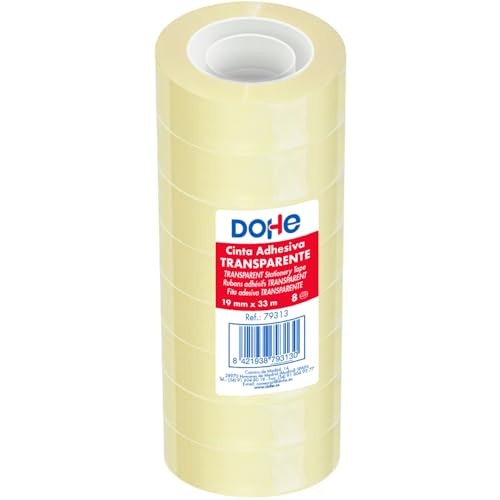DOHE - Transparent Adhesive Tape (8 pcs.) - 1.8 cm x 33 m, Packaging Tape for Boxes, Shipping or Moving, Powerful Adhesive 45 Micron - Office Supplies