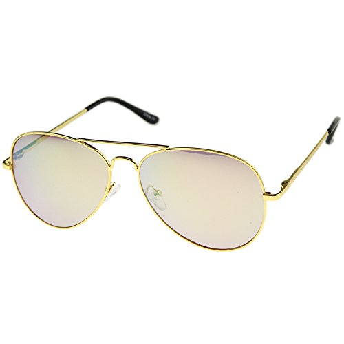zeroUV - Premium Full Mirrored Aviator Sunglasses w/Flash Mirror Lens (Gold/Pink)