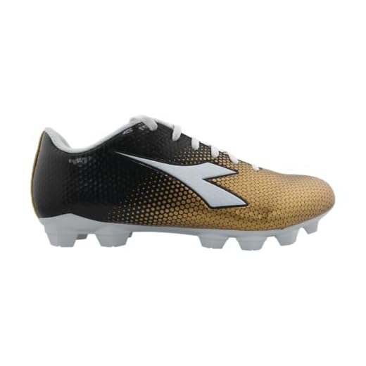 Diadora Cattura Youth Firm Ground Soccer Cleats, Little/Big Kid Sizing, Perfected for Natural and Artificial Playing Surfaces (Black/White/Gold, US Footwear Size System, Big Kid, Numeric, Medium, 6)