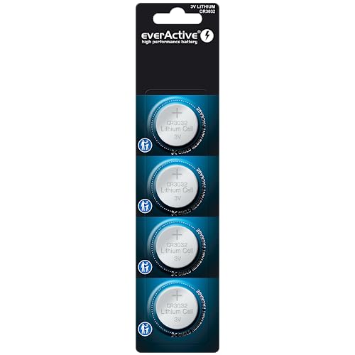everActive Batteria a bottone al litio CR3032, 3 V, batteria più potente, durata di 10 anni, 4 pezzi, 1 blister