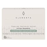 Elementa Toallas Faciales Secas Extra Grandes Desechables (Rostro Limpio y Sin Bacterias), Hipoalergénicas, 100%...
