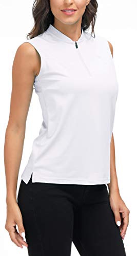 Ajezmax Womens Girl Golf Tennis Polo Sleeveless Shirts Workwear Quick Dry Tank Top White X-Large #TOP3