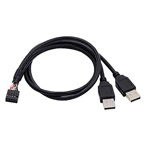 NFHK Motherboard 9Pin 10Pin Female Housing to Dual USB 2.0 Male Type-A Cable 50cm, 50 cm