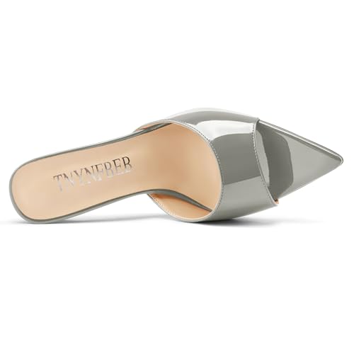 Image of TNYNFBEB Womens Stiletto High Peep Open Pointed Toe Sandals Mules Shoes Slip-on Slingback Office Party Dress Patent Leather Summer 3.9 Inches Heels