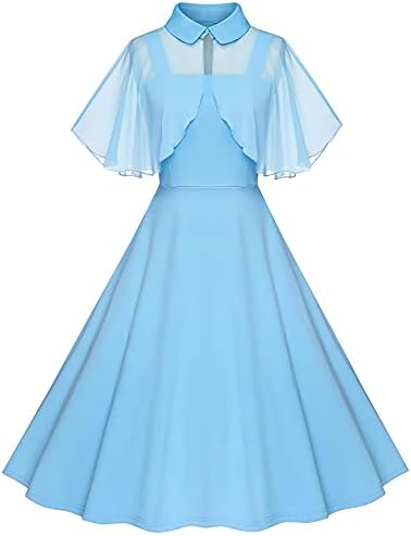 Milreason 1950s Dresses for Women Vintage Goth Swing Cocktail Dress with Pockets and Chiffon Shawl Light Blue