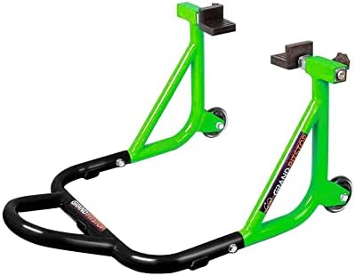 GRAND PITSTOP Rear Paddock Stand | (Black + Green - Upto 450kg) | with Skate Wheels | Dismantable Swingarm Stand | Bike Chain Maintenance Tool | Heavy Duty Support