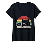 Photo Gallery donna vintage black cat lover, retro style cats gift maglietta con collo a v Photo Gallery donna vintage black cat lover, retro style cats gift maglietta con collo a v