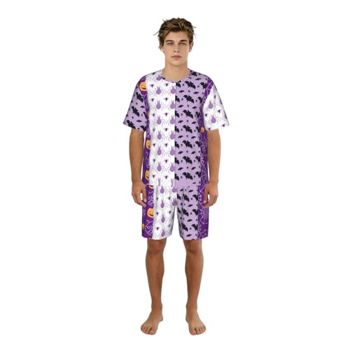Pyjama court homme imprimé Halloween en coton léger pour l'été