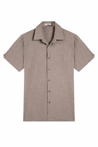 Image of COOFANDY Men's Button Down Shirts Short Sleeve Casual Shirts Summer Beach Linen Shirts with Pocket