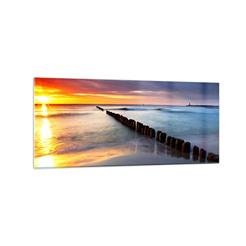 Decoracion Salon Mar costa playa salida del sol Vidrios decorativos 120x50cm Cuadro Sobre Vidrio Moderno Cocina Cuadros Pared Impresiones Impresión en Cristal Wall Art Prints Grande GAB120x50-2781