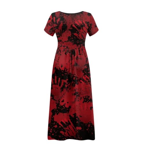 Image of Women's Fall Summer Short Sleeve Ankle Length V-Neck Party Dress with Pockets Size S-3XL