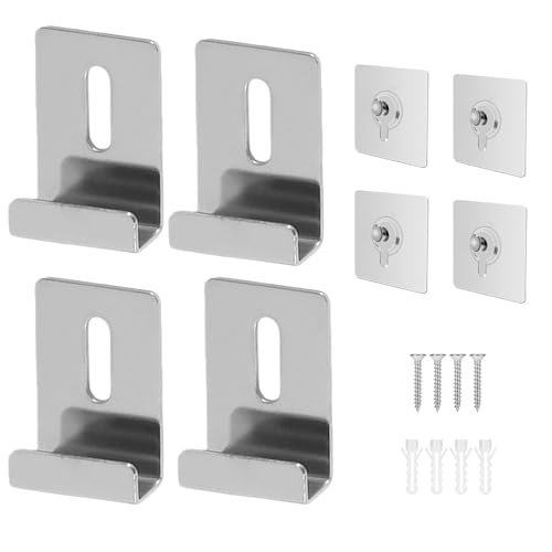4 Piezas Soporte Espejo Pared con Tacos Tornillos y Ganchos Adhesivos de Metal Fijación Sin Marco