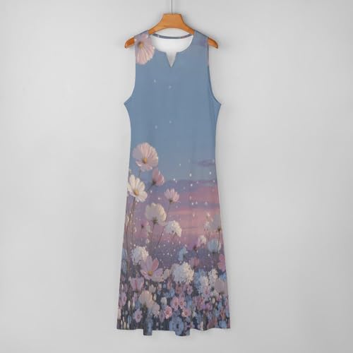 Robe lâche bleu poudré avec poches intégrées et dégradé de plantes bohème - 6
