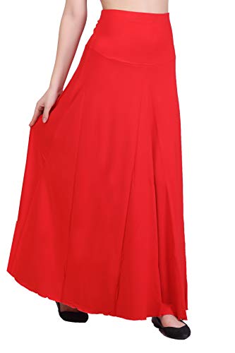Image of Women's Solid High Waist Flared Classic Maxi Skirt | Stretchable Flared Viscose Skirt for Ladies | Foldover Waistband | Festive, Party, Lounge & Casual Wear