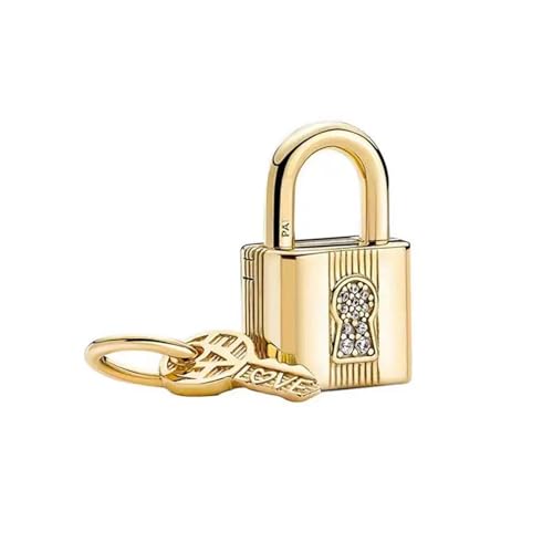 gymolo Gold Key lock Charm 925 Sterling Silver Bead Charms for Pandora Bracelets and Necklaces for Woman Dangle Pendant Bead,Jewelry Gifts