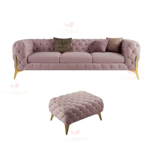 Image of 4 Seater Sofa Set Modern Classic Chesterfield Style Sofa Set with Pillows for Living Room, Bedroom and Office and Hallway Colour (3+1+OTTO Pink FC)