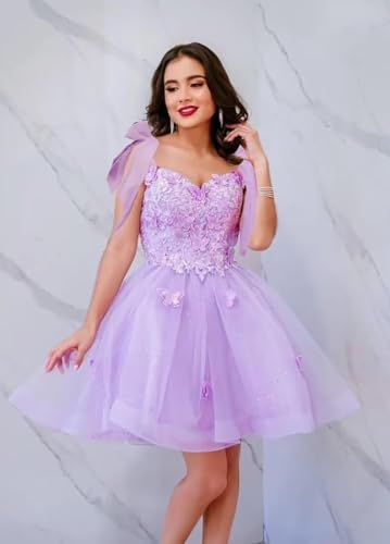 3D Butterfly Homecoming Dresses for Teens Sparkly Tulle Short Prom Dress with Bow A Line DAMA Dresses for Quinceanera4
