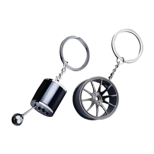 Didiseaon 2 piezas Llavero Creativo para Coche Metal Diseño de Palanca de Cambios y Llanta Accesorio Decorativo para Llaves de Hombre Resistente y Compacto