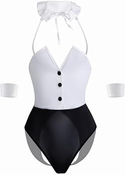 Costume femme noir et blanc lingerie sexy lapin fille jeu de rôle