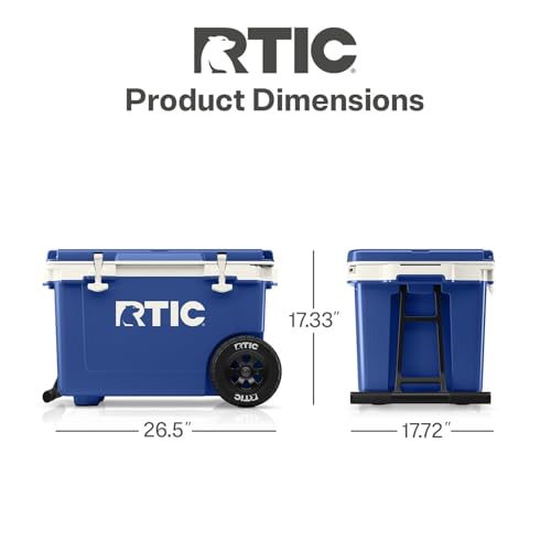 Image of RTIC 52 Quart Ultra-Light Wheeled Hard Cooler Insulated Portable Ice Chest Box for Beach, Drink, Beverage, Camping, Picnic, Fishing, Boat, Barbecue, 30% Lighter Than Rotomolded Coolers