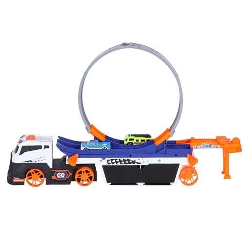 Image of Turbo Track Ejection Car Transporter Truck Toy with Stunt Loop & 2 Racing Cars | Light & Sound Multi-Level Launcher Vehicle Playset for Kids, Collectors & Adults