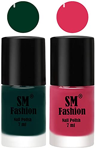Image of Long Lasting Nail Polish | Nail Paint Combo 7 ml Each) - Set of 2 Dark Green-Dusty Pink