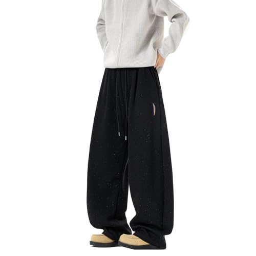 Seidarise Men's Black Speckled Wide - Leg Pants, Adjustable Drawstring Waist, Casual Loose Fit Trousers