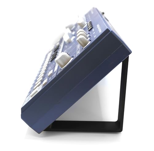 Generic Stands for Behringer TD-3 / RD-6. Custom, minimalist design, with adhesive backing and rubber non-slip feet (45 deg), Black