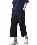 [Fosys] パンツ ワイドパンツ リネン 9分丈 レディース ガウチョ 麻混 無地 春 夏 カジュアル (JP, アルファベット, L, ブラック)