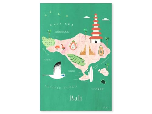 Hexoa Tableau cartographie Carte de Bali - Made in France - Toile imprimée 80x120