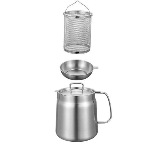 Olla de almacenamiento de aceite con tapa de filtro y cesta para freír, colador de grasa y recipiente para aceite de cocina