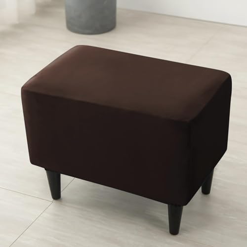 Image of HOKIPO 210 GSM Premium Velvet Stretchable Ottoman Foot Rest Stool Cover, Brown (NEW-4801-BR)