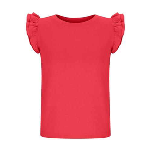 Girls Butterfly Sleeve Blouse Elegant Ruffle Trim Tees Crewneck Tops Short Sleeve Dressy Casual Blouses Plain T-Shirt4